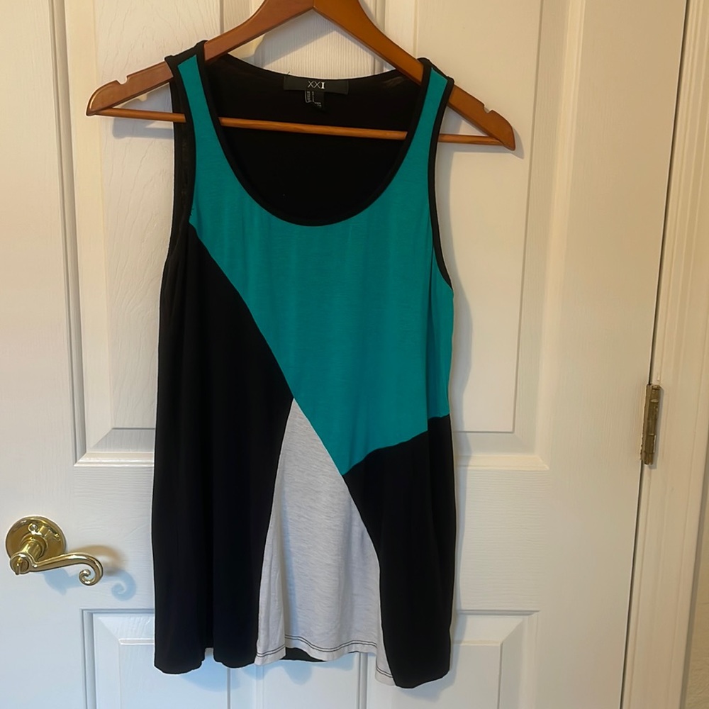 Small, multicolored, geometric sleeveless top
